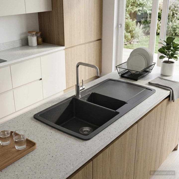 Køkkenvask dobbelt vask Granite 96 x 50 x 31 cm Grafitgrå