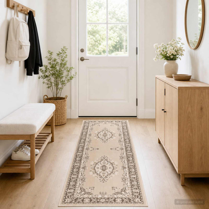 Runner Tæppe FLORNES Vævet Ecru PP 7 mm