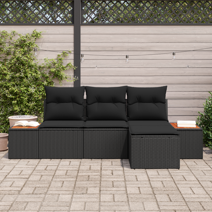 Havesofa Sæt med pude 4 pcs Sort Poly Rattan