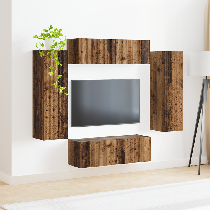 Tv vægskab sæt 4 pcs 29,5 x 31 x 100 cm Gammelt træ