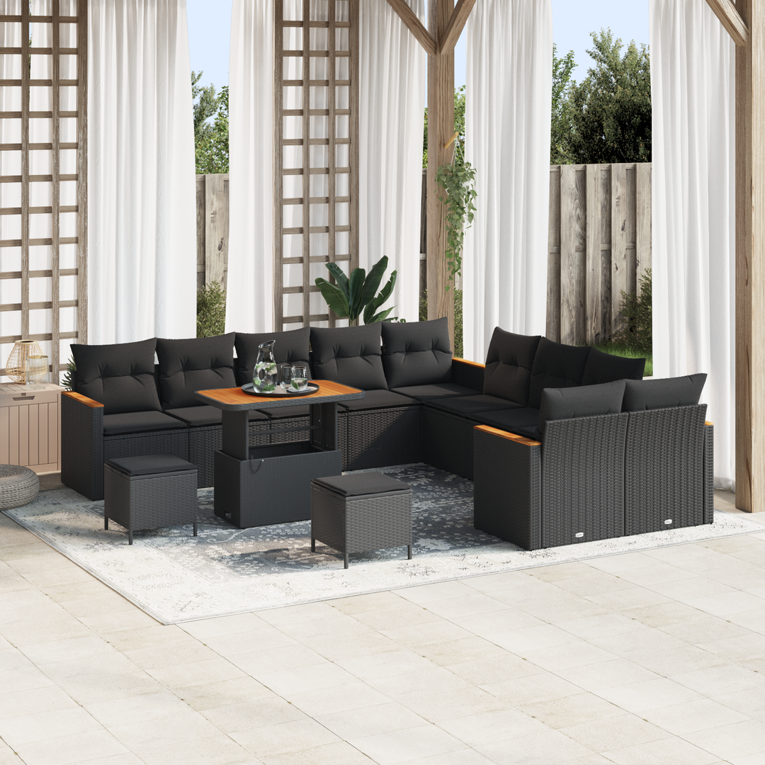 Havesofa Sæt med pude 13 pcs Sort polyrattan