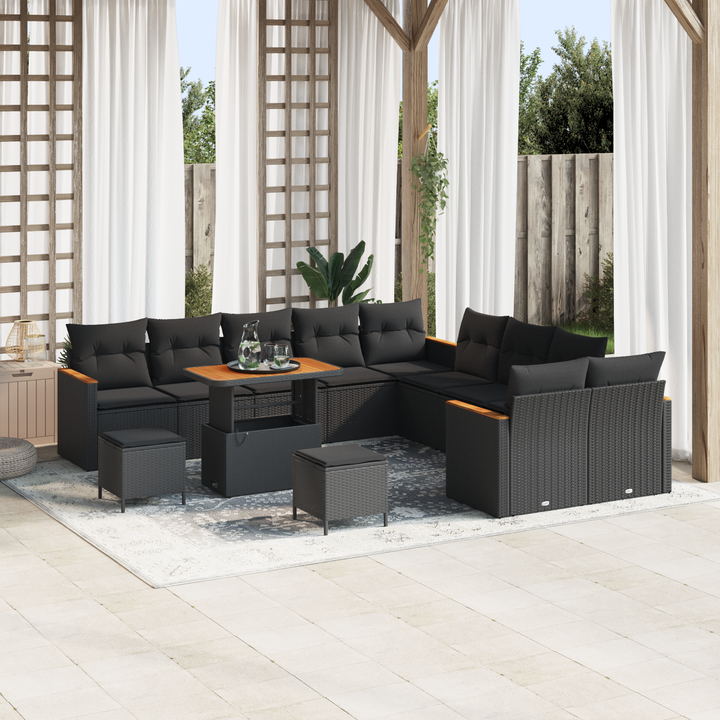 Havesofa Sæt med pude 13 pcs Sort polyrattan