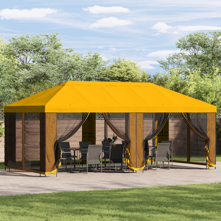 Pavillon med sidetapper 6 x 3 m Gul Polyester og Stål 190