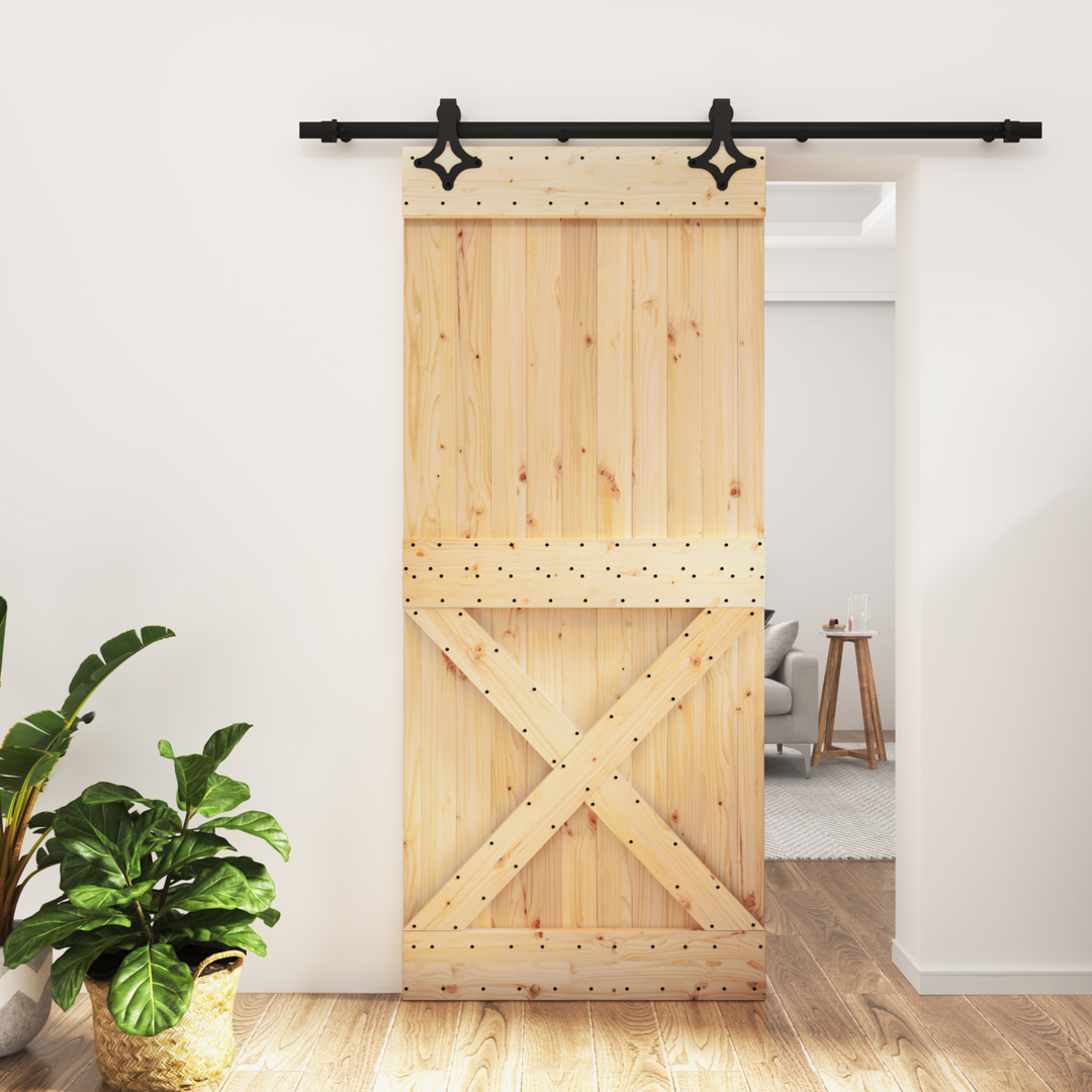 Skydedør Naturfarvet og sort 90 x 210 cm Massivt Fyrretræ