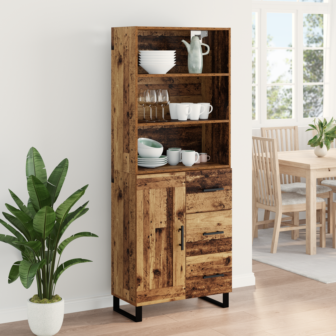 Highboard med skuffe 2 pcs Gammelt træ Konstrueret træ