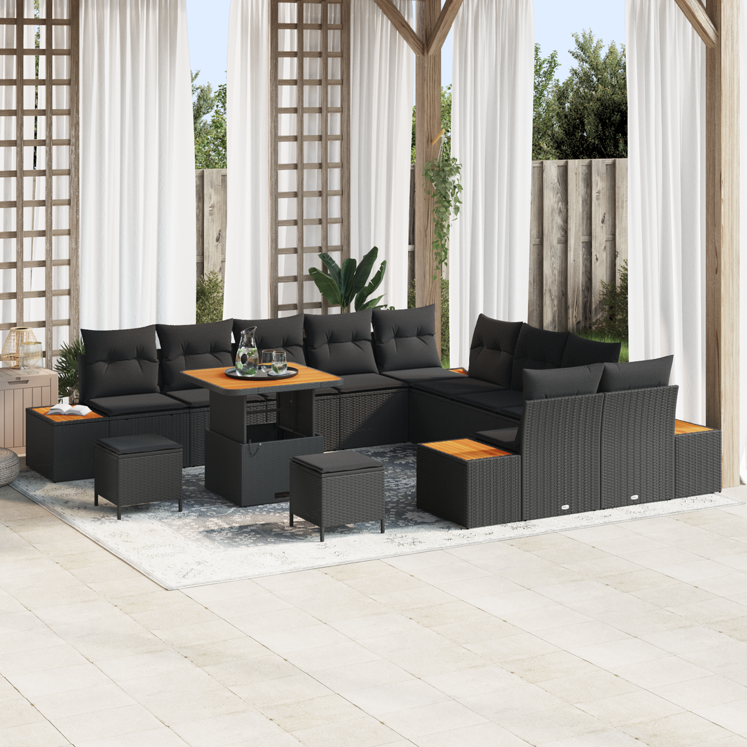 Havesofa Sæt med pude med opbevaring 13 pcs Sort Poly rattan