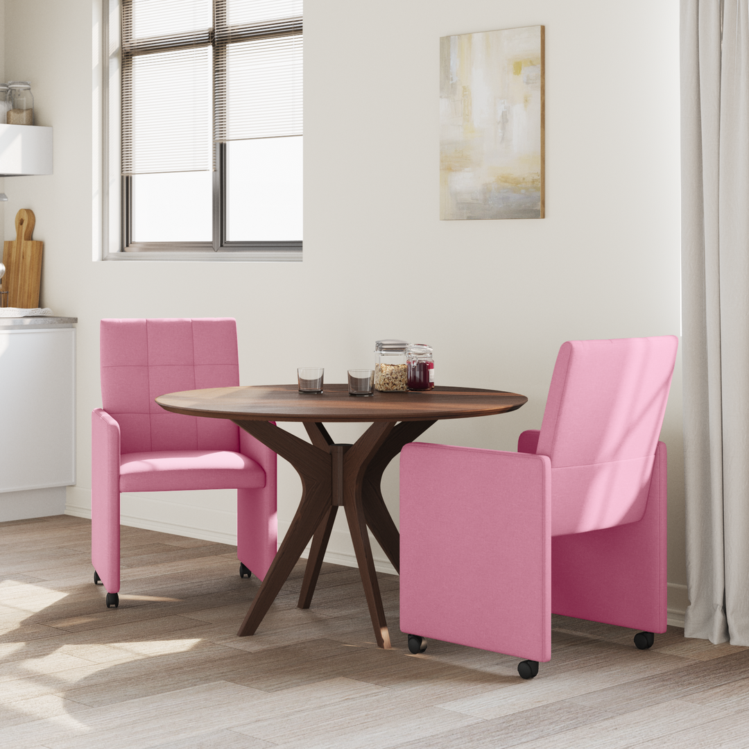 Spisebordsstole med hjul 2 pcs Lyserød 58 x 65 x 94 cm Stof
