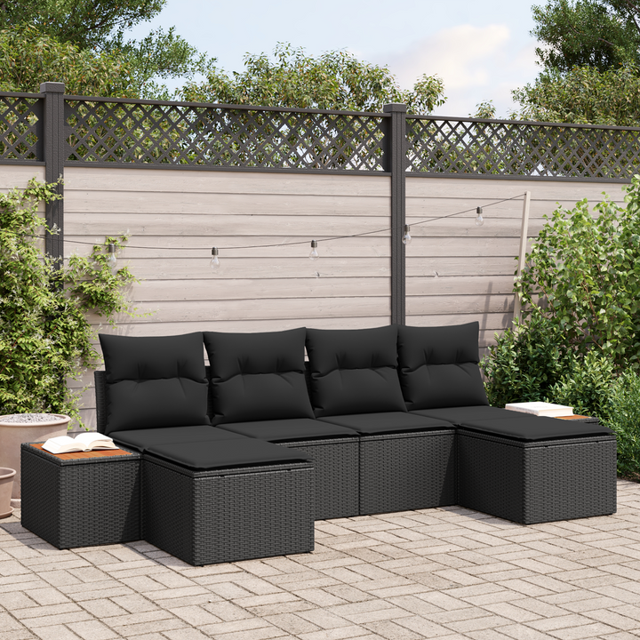 Havesofa Sæt med pude 6 pcs Sort Poly Rattan
