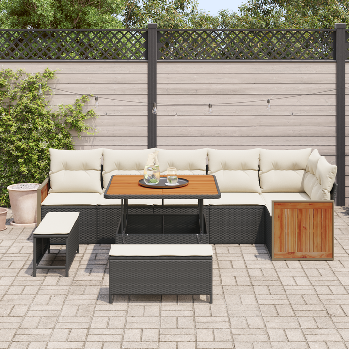 Havesofa Sæt med pude 9 pcs Sort og Cream