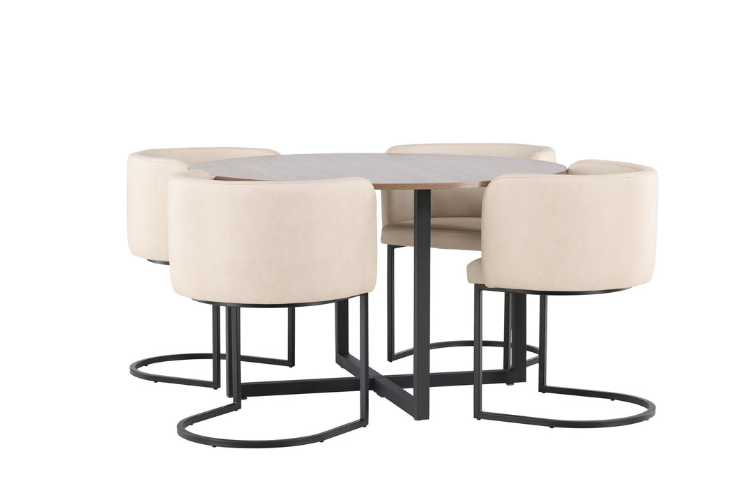 Venture Home Durango Dining Table - Black / Walnut MDF +Simrishman Dining Chair - Black / Beige TC-fabric _4