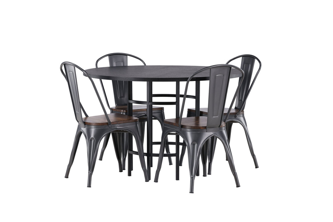 Venture Home Copenhagen Dining Table - Black / Black Veneer +Tempe Dining Chair - Dark grey / Dark Brown MDF _4