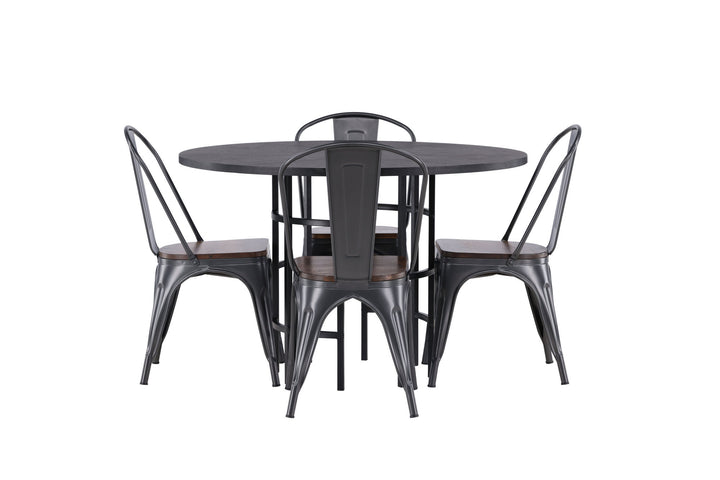 Venture Home Copenhagen Dining Table - Black / Black Veneer +Tempe Dining Chair - Dark grey / Dark Brown MDF _4