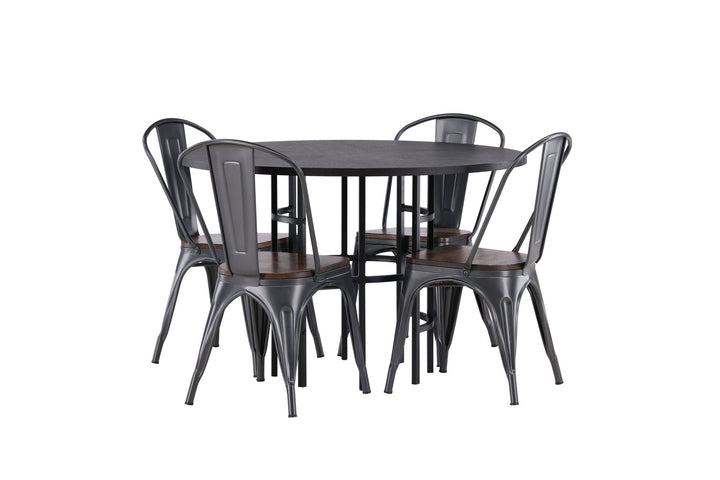 Venture Home Copenhagen Dining Table - Black / Black Veneer +Tempe Dining Chair - Dark grey / Dark Brown MDF _4