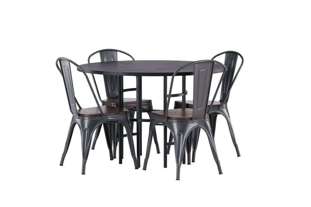 Venture Home Copenhagen Dining Table - Black / Black Veneer +Tempe Dining Chair - Dark grey / Dark Brown MDF _4