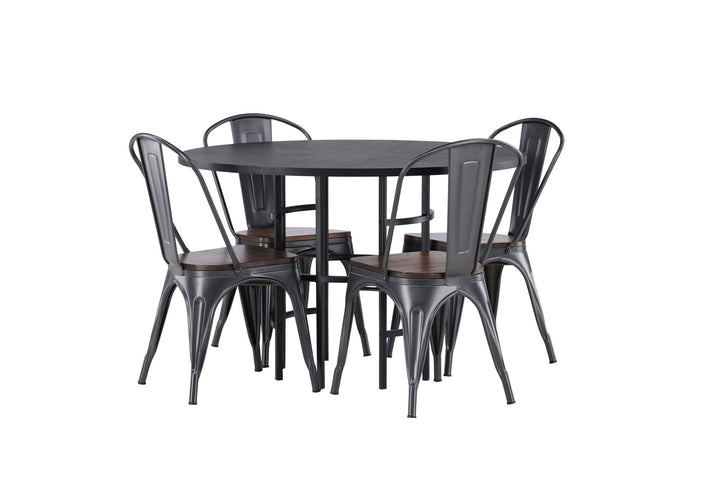Venture Home Copenhagen Dining Table - Black / Black Veneer +Tempe Dining Chair - Dark grey / Dark Brown MDF _4