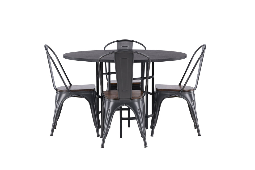 Venture Home Copenhagen Dining Table - Black / Black Veneer +Tempe Dining Chair - Dark grey / Dark Brown MDF _4
