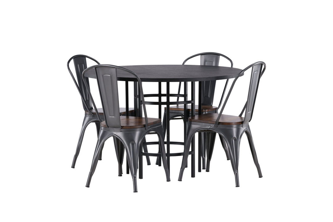 Venture Home Copenhagen Dining Table - Black / Black Veneer +Tempe Dining Chair - Dark grey / Dark Brown MDF _4