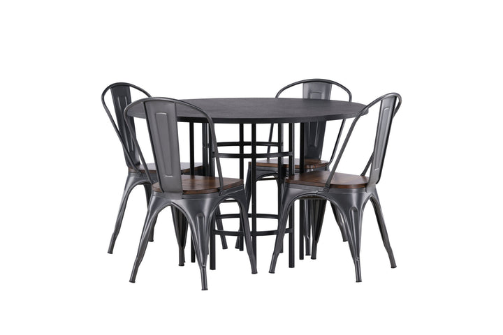 Venture Home Copenhagen Dining Table - Black / Black Veneer +Tempe Dining Chair - Dark grey / Dark Brown MDF _4