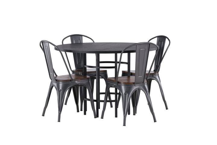 Venture Home Copenhagen Dining Table - Black / Black Veneer +Tempe Dining Chair - Dark grey / Dark Brown MDF _4