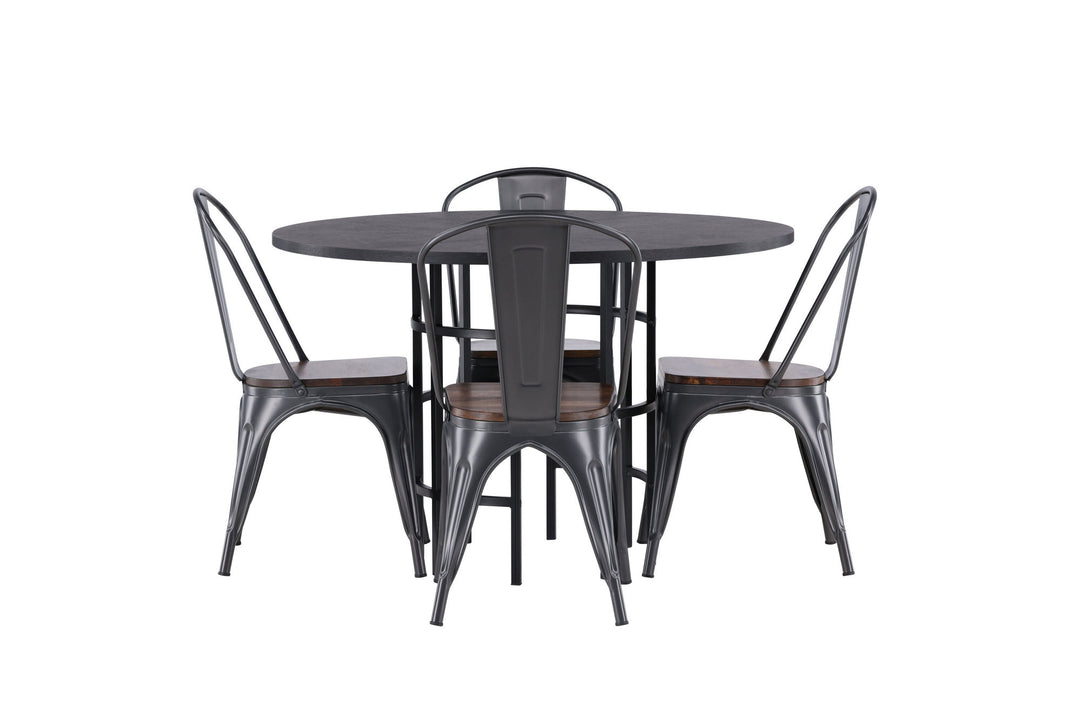 Venture Home Copenhagen Dining Table - Black / Black Veneer +Tempe Dining Chair - Dark grey / Dark Brown MDF _4