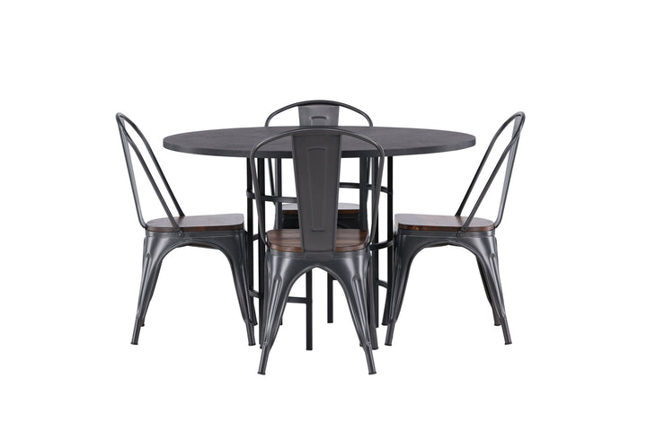 Venture Home Copenhagen Dining Table - Black / Black Veneer +Tempe Dining Chair - Dark grey / Dark Brown MDF _4