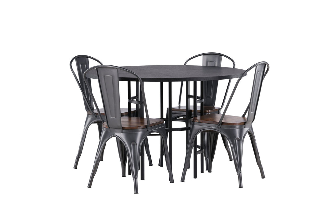 Venture Home Copenhagen Dining Table - Black / Black Veneer +Tempe Dining Chair - Dark grey / Dark Brown MDF _4