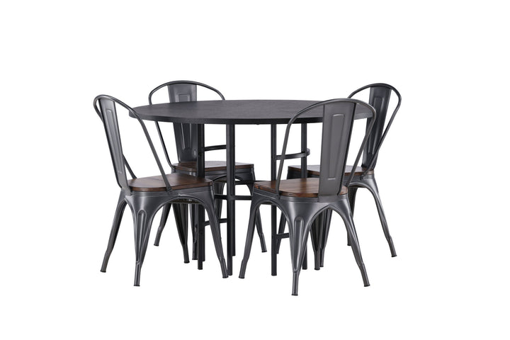 Venture Home Copenhagen Dining Table - Black / Black Veneer +Tempe Dining Chair - Dark grey / Dark Brown MDF _4
