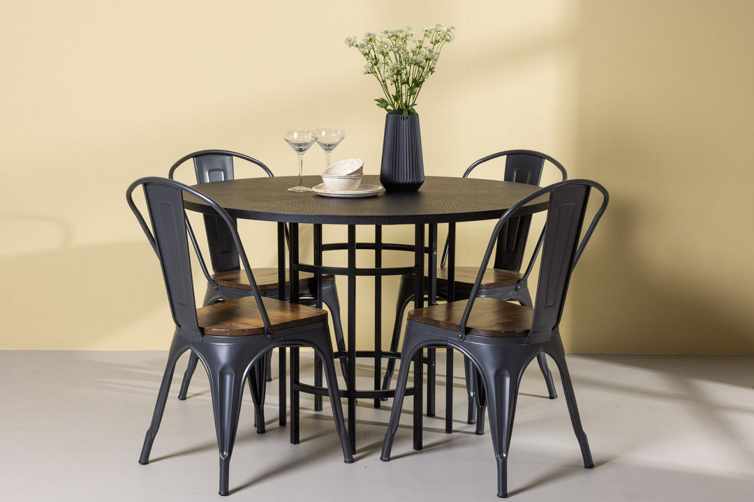 Venture Home Copenhagen Dining Table - Black / Black Veneer +Tempe Dining Chair - Dark grey / Dark Brown MDF _4