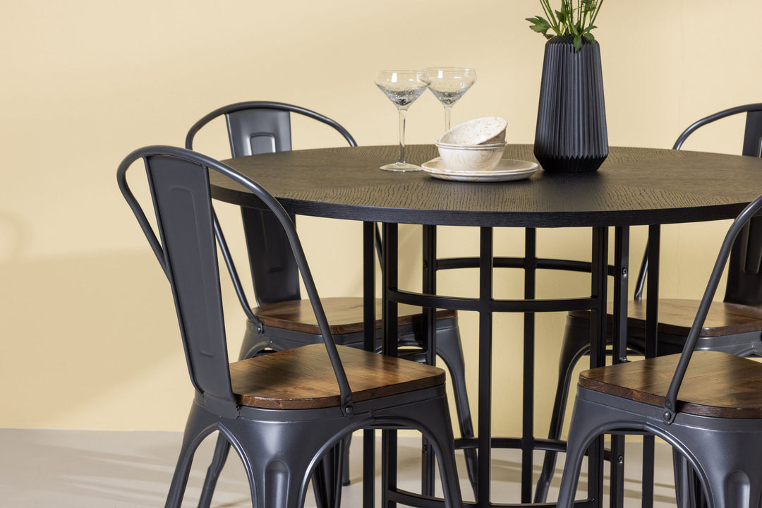 Venture Home Copenhagen Dining Table - Black / Black Veneer +Tempe Dining Chair - Dark grey / Dark Brown MDF _4