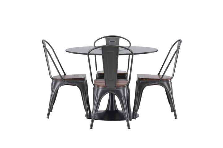 Venture Home Glade Dining Table - Black / Black MDF +Tempe Dining Chair - Dark grey / Dark Brown MDF _4
