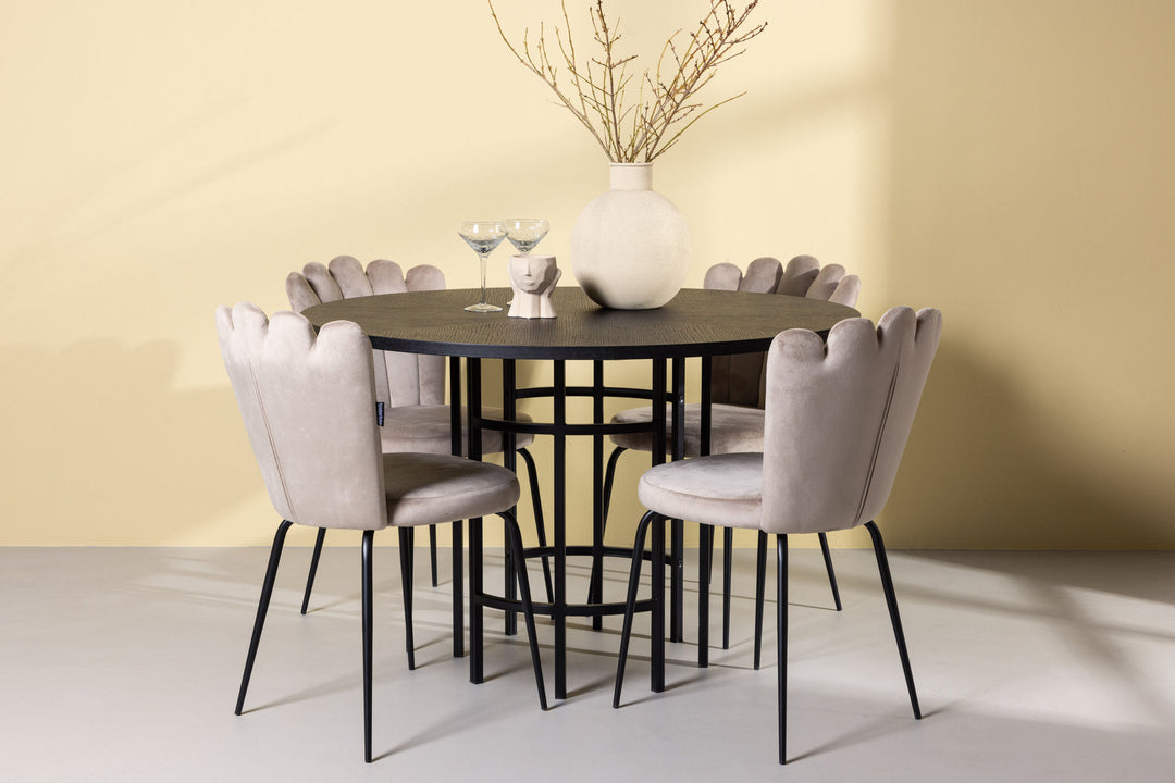 Venture Home Copenhagen Dining Table - Black / Black Veneer +Limhamn Light Chair - Black / Beige Velvet _4