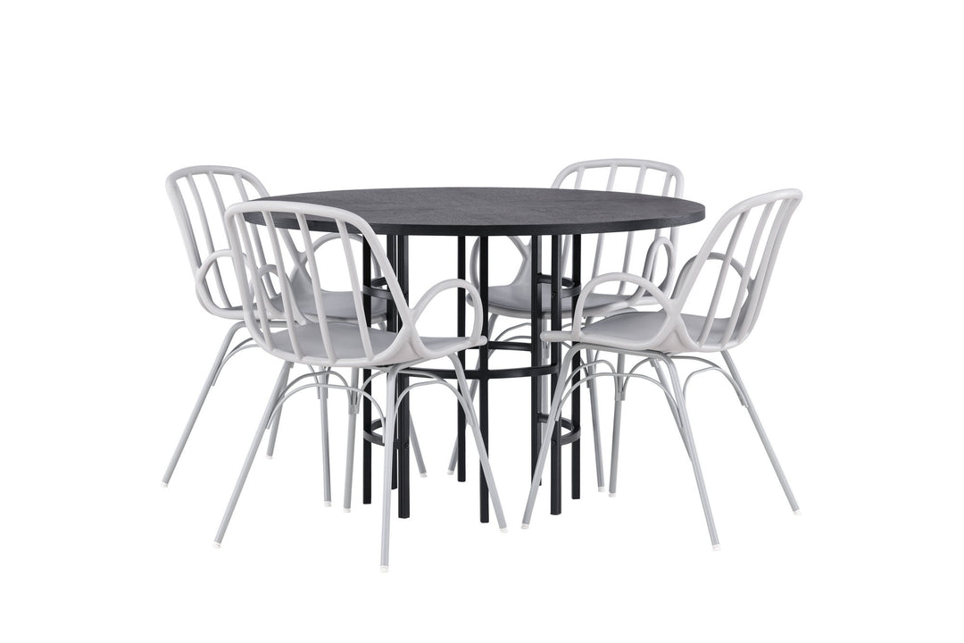 Venture Home Copenhagen Dining Table - Black / Black Veneer +Dyrön Dining Chair - Greige Polypropylene _4