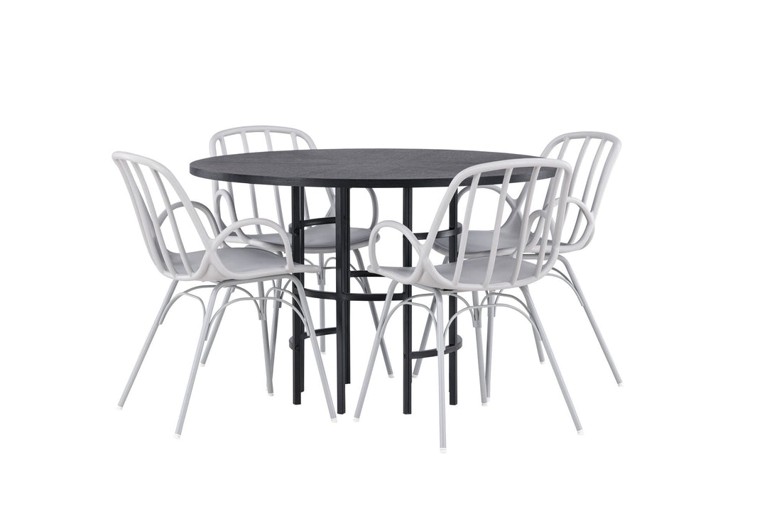 Venture Home Copenhagen Dining Table - Black / Black Veneer +Dyrön Dining Chair - Greige Polypropylene _4