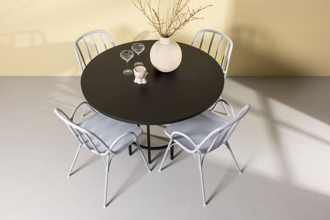 Venture Home Copenhagen Dining Table - Black / Black Veneer +Dyrön Dining Chair - Greige Polypropylene _4