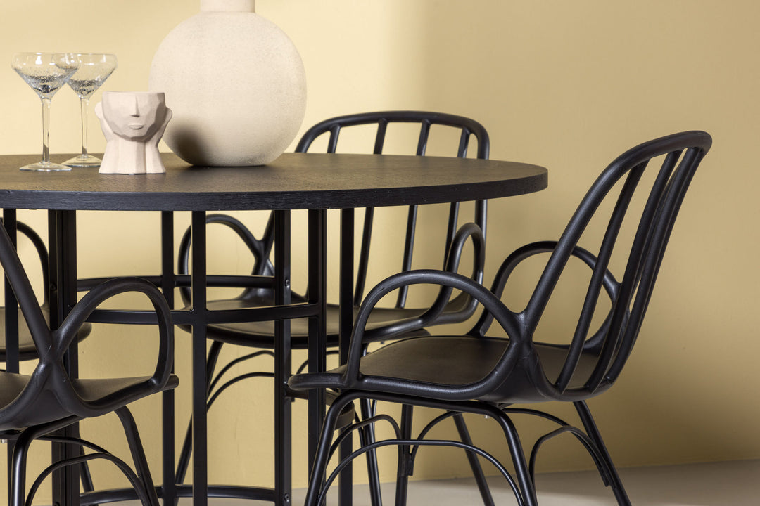 Venture Home Copenhagen Dining Table - Black / Black Veneer +Dyrön Dining Chair - Black Polypropylene _4