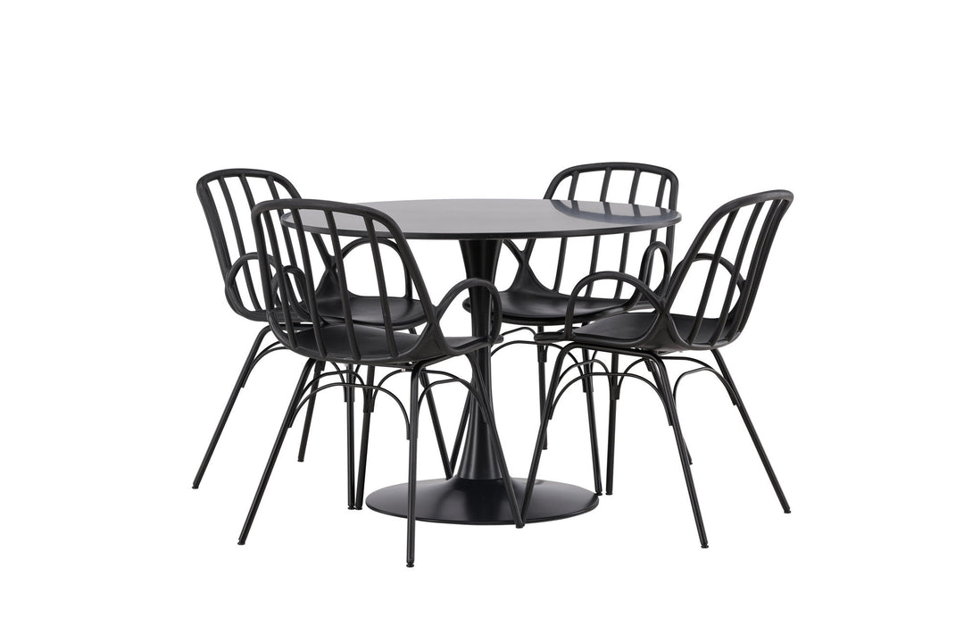 Venture Home Glade Dining Table - Black / Black MDF +Dyrön Dining Chair - Black Polypropylene _4