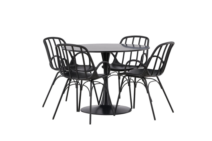 Venture Home Glade Dining Table - Black / Black MDF +Dyrön Dining Chair - Black Polypropylene _4