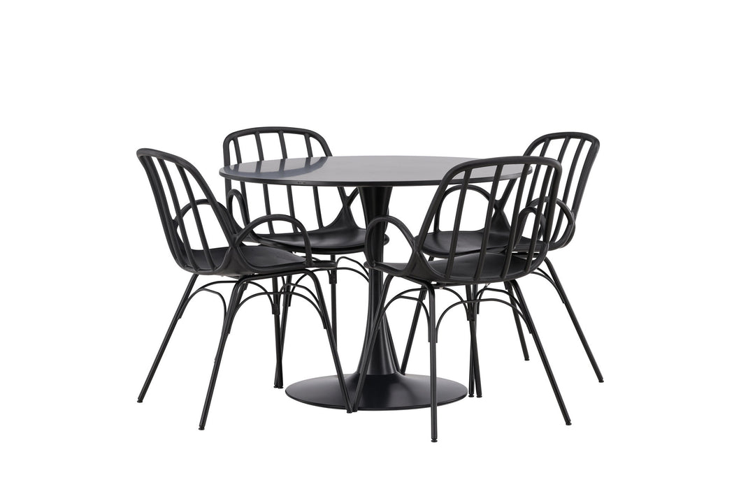 Venture Home Glade Dining Table - Black / Black MDF +Dyrön Dining Chair - Black Polypropylene _4