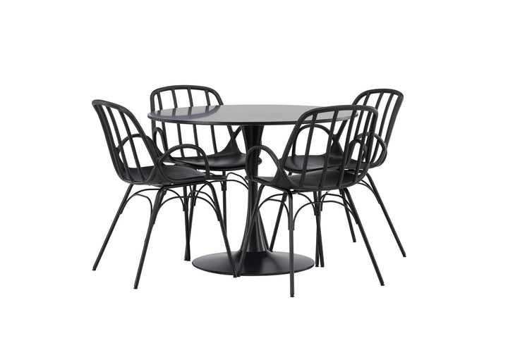 Venture Home Glade Dining Table - Black / Black MDF +Dyrön Dining Chair - Black Polypropylene _4