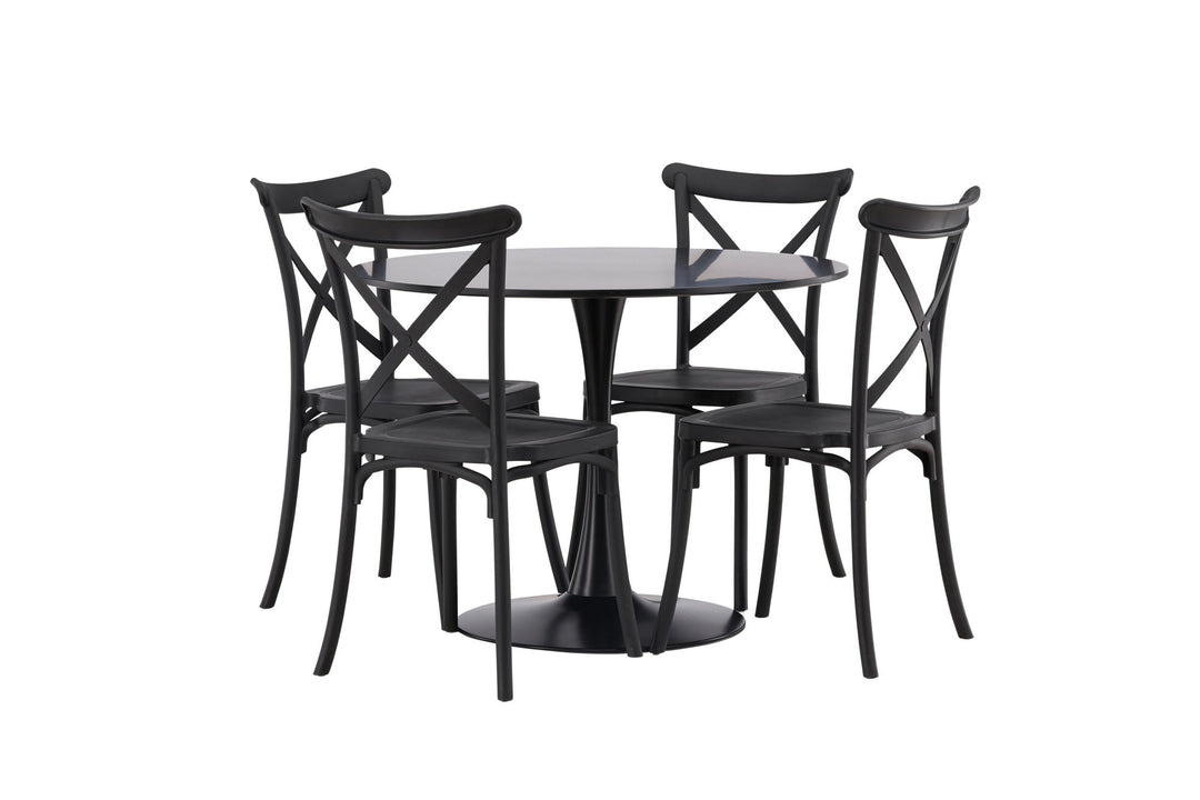 Venture Home Glade Dining Table - Black / Black MDF +Crosett Dining Chair - Matte Black / Matte Black Plastic _4