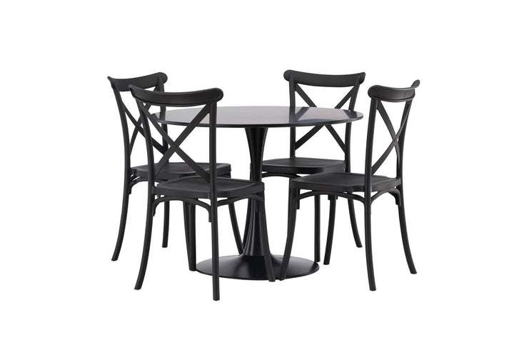 Venture Home Glade Dining Table - Black / Black MDF +Crosett Dining Chair - Matte Black / Matte Black Plastic _4