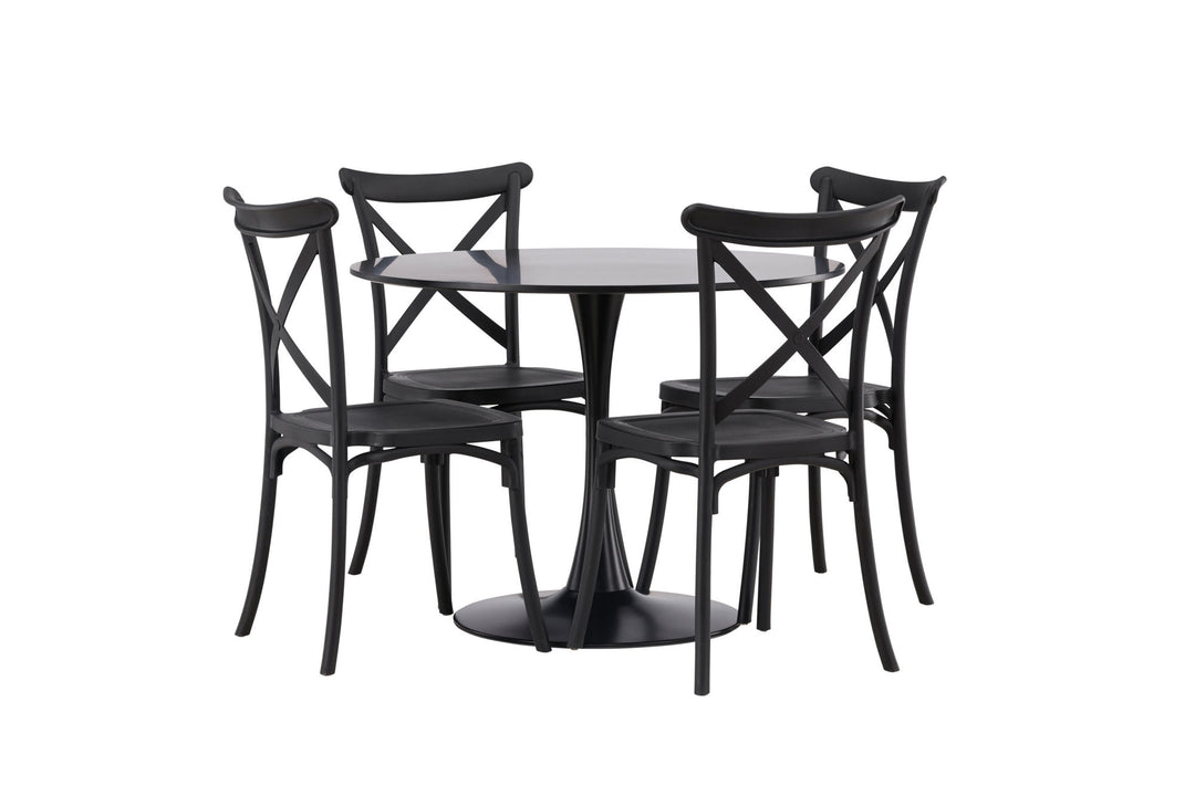 Venture Home Glade Dining Table - Black / Black MDF +Crosett Dining Chair - Matte Black / Matte Black Plastic _4