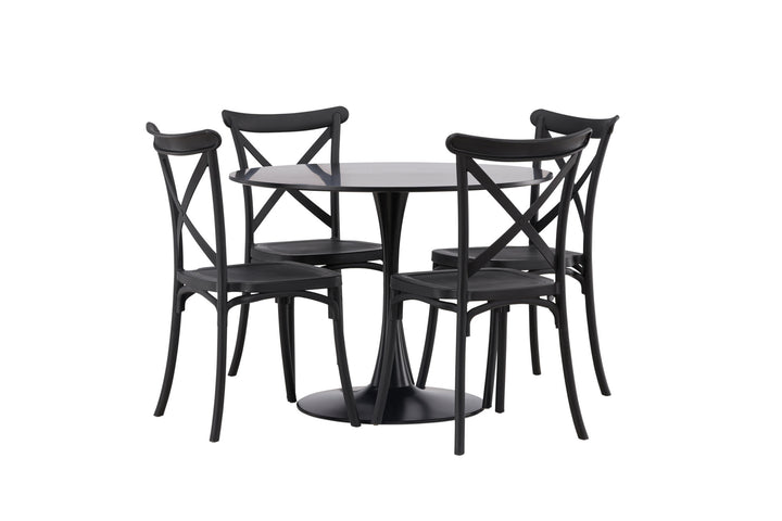 Venture Home Glade Dining Table - Black / Black MDF +Crosett Dining Chair - Matte Black / Matte Black Plastic _4