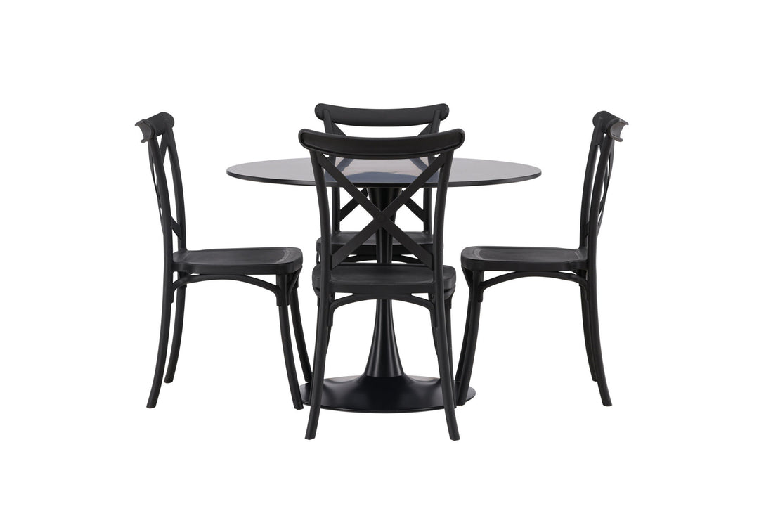 Venture Home Glade Dining Table - Black / Black MDF +Crosett Dining Chair - Matte Black / Matte Black Plastic _4