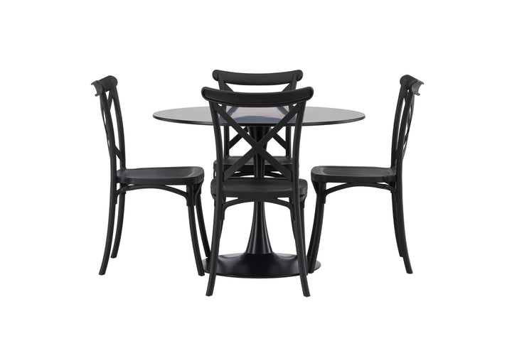 Venture Home Glade Dining Table - Black / Black MDF +Crosett Dining Chair - Matte Black / Matte Black Plastic _4