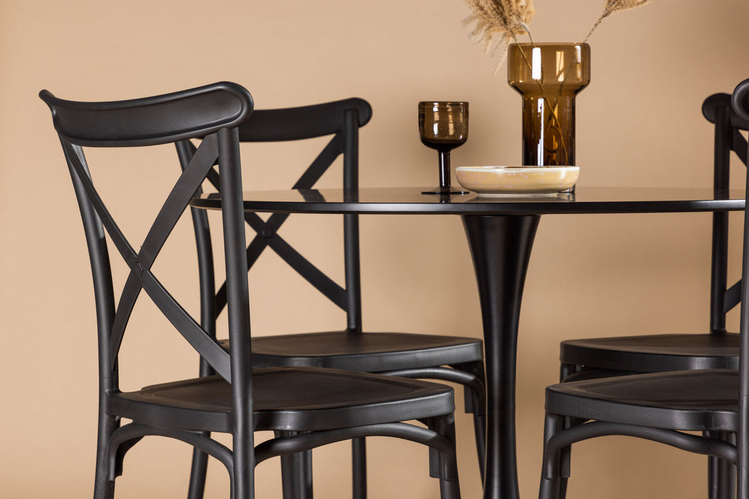 Venture Home Glade Dining Table - Black / Black MDF +Crosett Dining Chair - Matte Black / Matte Black Plastic _4