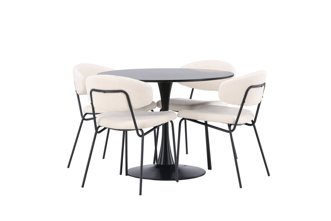 Venture Home Glade Dining Table - Black / Black MDF +Chico Dining Chair - Black / White Boucle _4