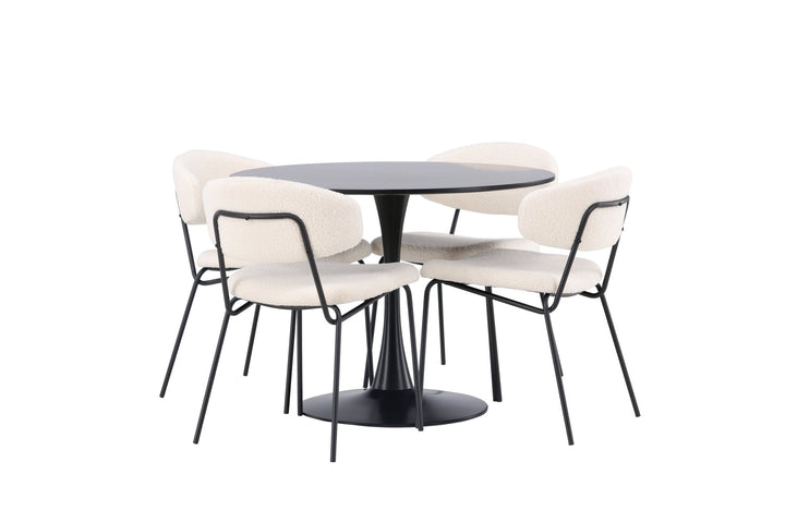 Venture Home Glade Dining Table - Black / Black MDF +Chico Dining Chair - Black / White Boucle _4