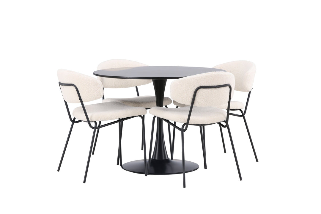 Venture Home Glade Dining Table - Black / Black MDF +Chico Dining Chair - Black / White Boucle _4