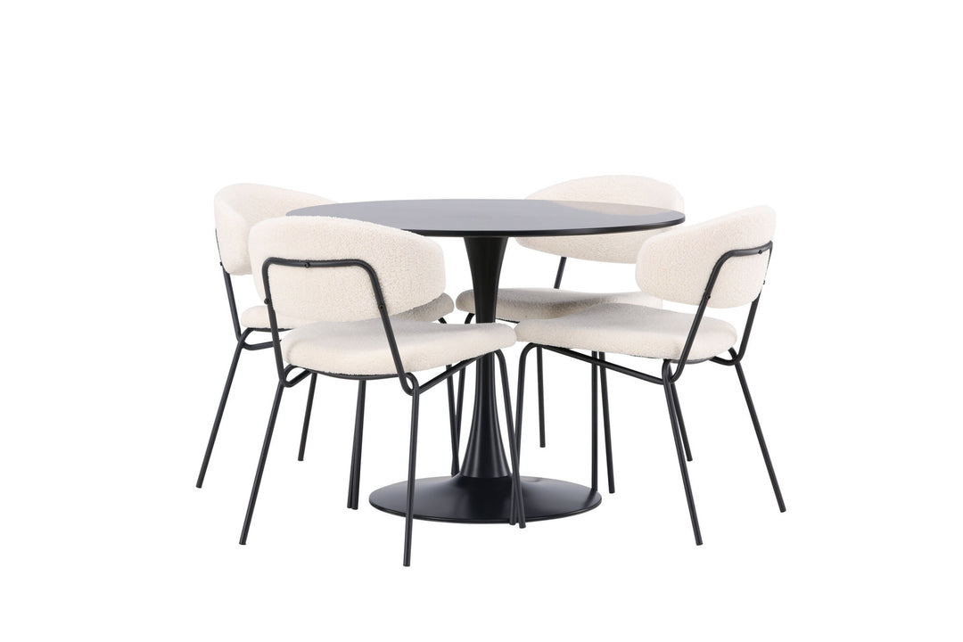 Venture Home Glade Dining Table - Black / Black MDF +Chico Dining Chair - Black / White Boucle _4